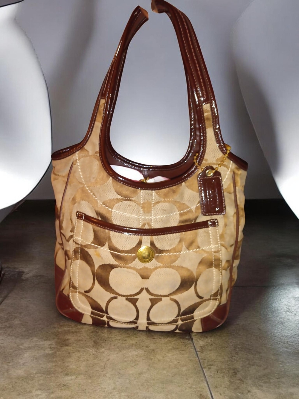 Vintage Coach Ergo Signature Jacquard pocket hobo tote bag